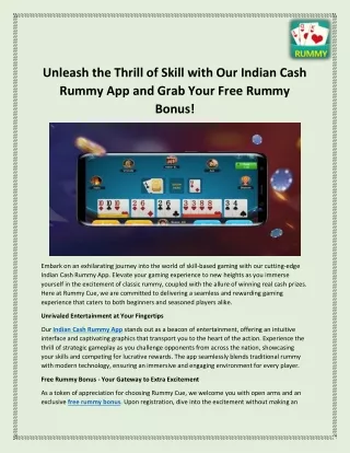 Unleash the Thrill of Skill with Our Indian Cash Rummy App and Grab Your Free Rummy Bonus!