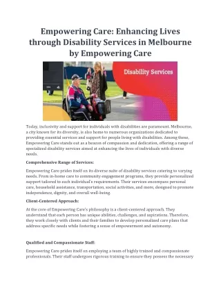 Empowering Care Enhancing Lives through Disability Services