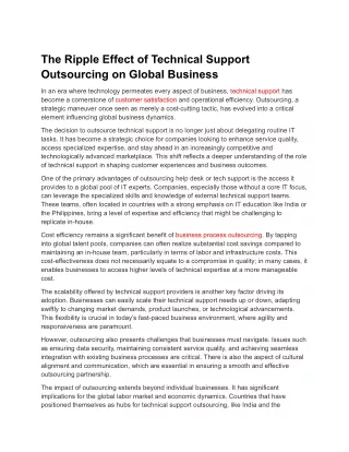 The Ripple Effect of Technical Support Outsourcing on Global Business