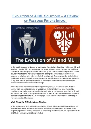 Evolution of AI ML Solutions - A Review of Past and Future Impact