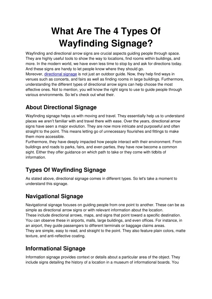 what are the 4 types of wayfinding signage