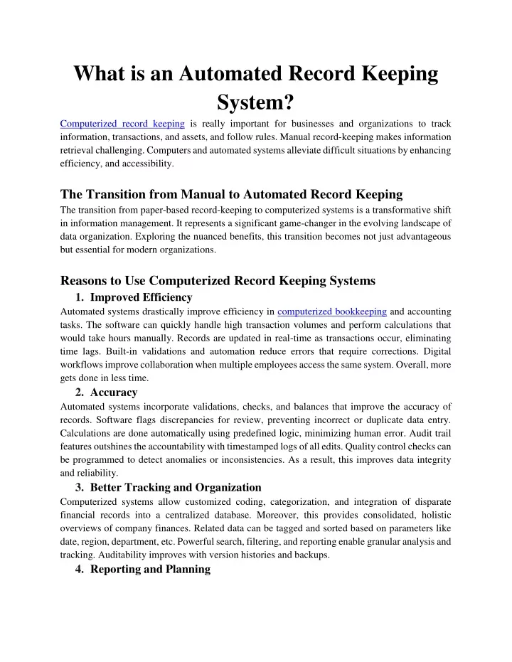 what is an automated record keeping system