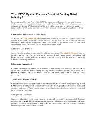 What EPOS System Features Required For Any Retail Industry