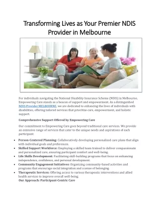 Transforming Lives as Your Premier NDIS Provider in Melbourn