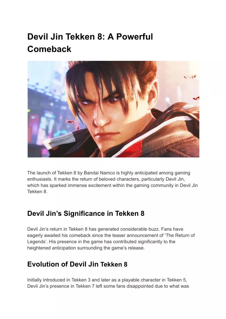 devil jin tekken 8 a powerful comeback