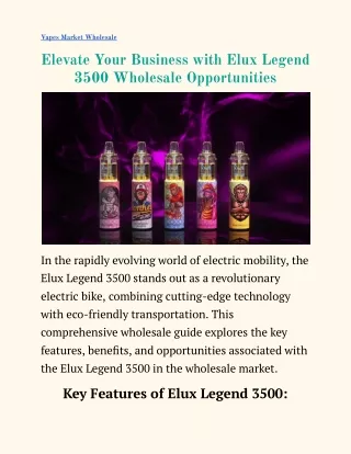 Elevate Your Business with Elux Legend 3500 Wholesale Opportunities