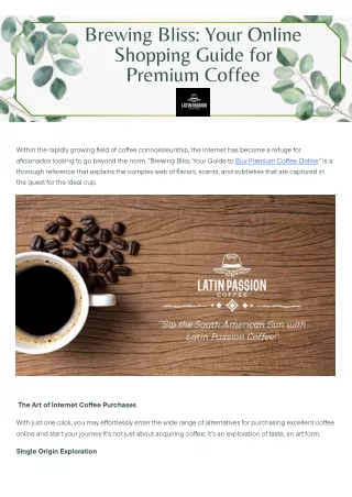 Brewing Bliss Your Online Shopping Guide for Premium Coffee