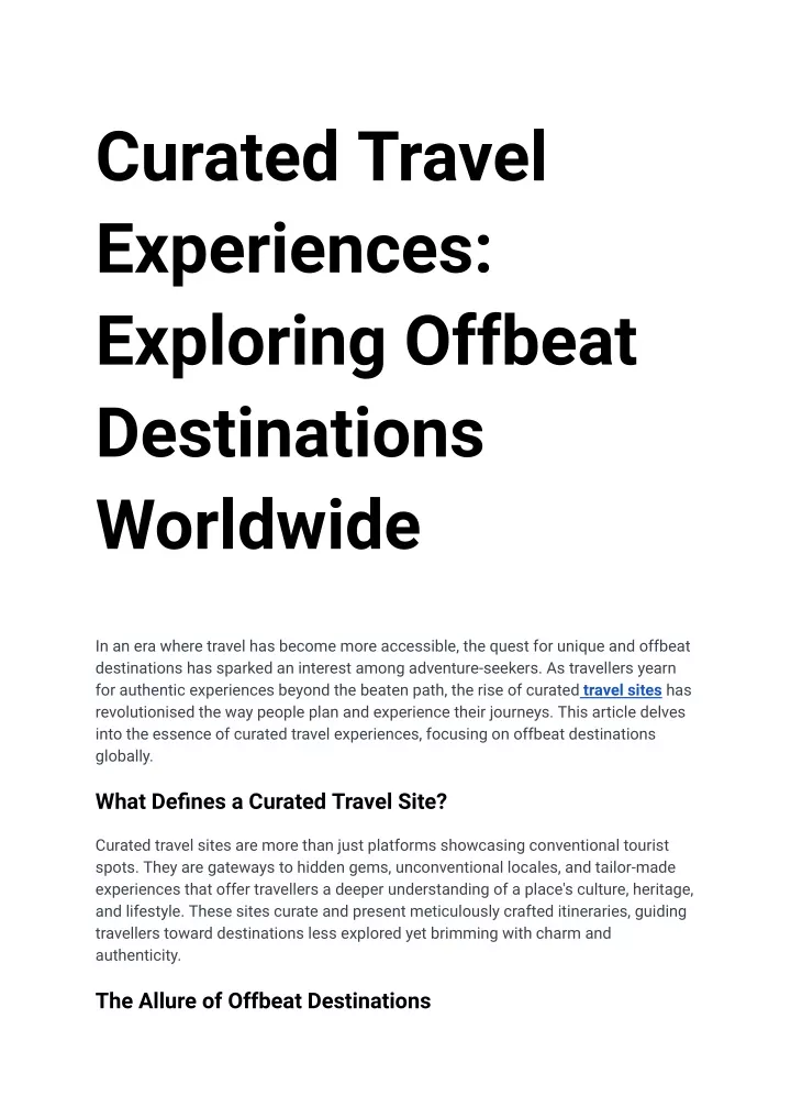 curated travel experiences exploring offbeat