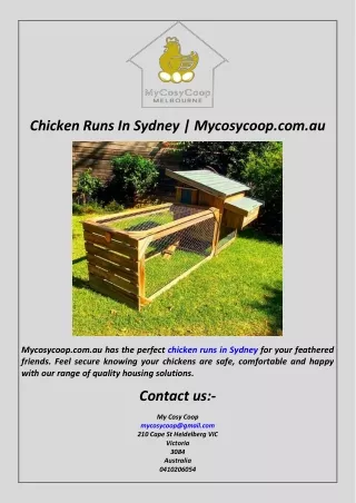 Chicken Runs In Sydney  Mycosycoop.com.au