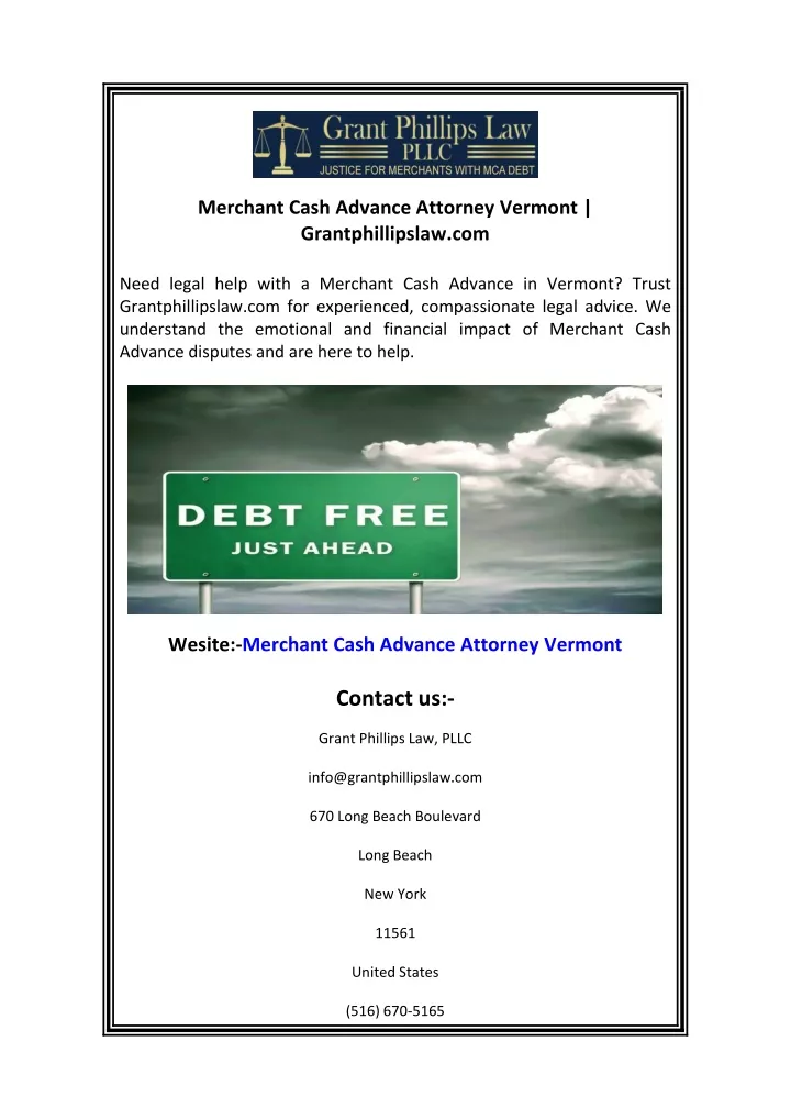 merchant cash advance attorney vermont