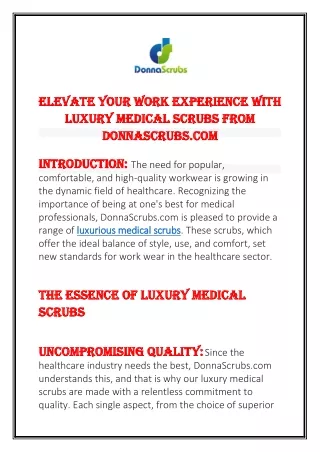 Elevate Your Work Experience with Luxury Medical Scrubs from DonnaScrubs