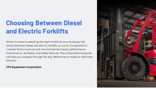 Choosing Between Diesel and Electric Forklifts CFE Equipment Corporation