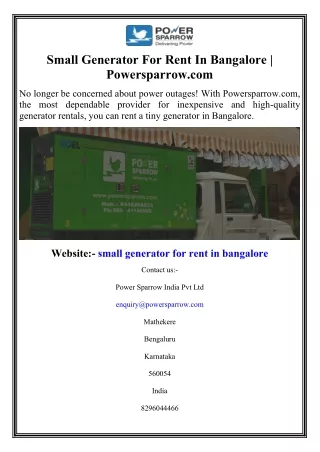 small generator for rent in bangalore