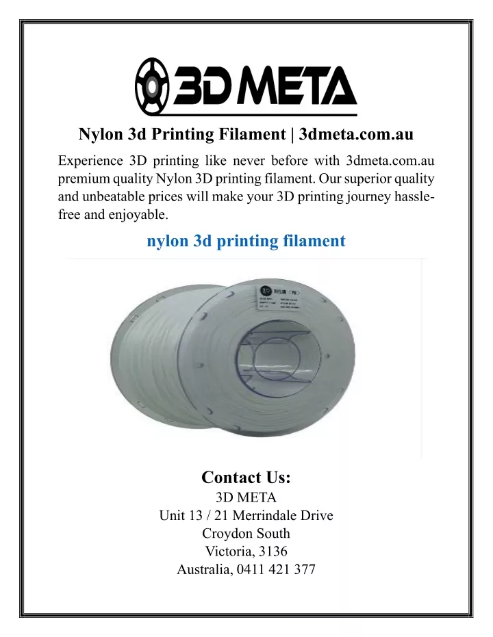 nylon 3d printing filament 3dmeta com au