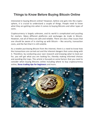 Things to Know Before Buying Bitcoin Online