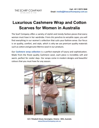 Luxurious Cashmere Wrap and Cotton Scarves for Women in Australia