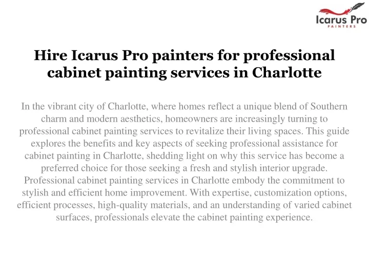 hire icarus pro painters for professional cabinet painting services in charlotte