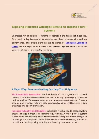 Exposing Structured Cabling's Potential to Improve Your IT Systems
