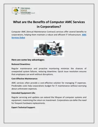 What are the Benefits of Computer AMC Services in Corporations?