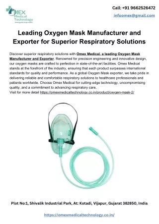 Leading Oxygen Mask Manufacturer and Exporter for Superior Respiratory Solutions