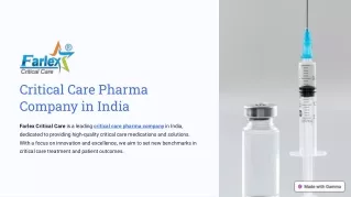 Best Critical Care Pharma Company in India