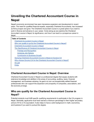 Unveiling the Chartered Accountant Course in Nepal
