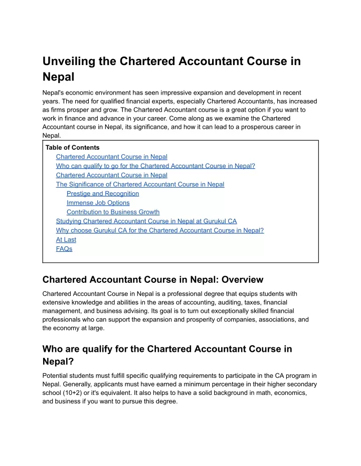 unveiling the chartered accountant course in nepal