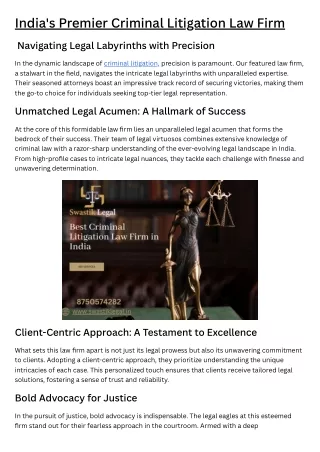 ndia's Premier Criminal Litigation Law Firm