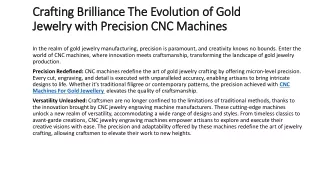 Crafting Brilliance The Evolution of Gold Jewelry with Precision CNC Machines