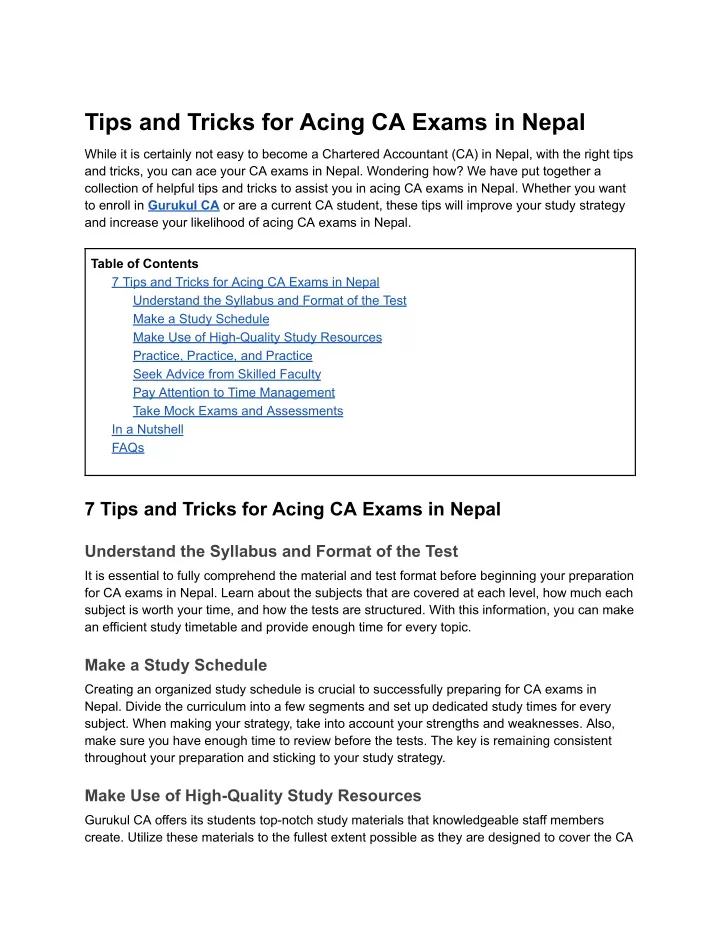 tips and tricks for acing ca exams in nepal