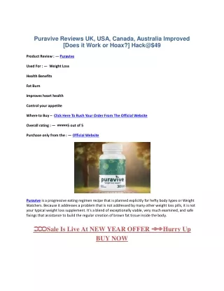 Puravive Reviews (Consumer WarninG) New Report Shares Fact vs Fiction About Pur