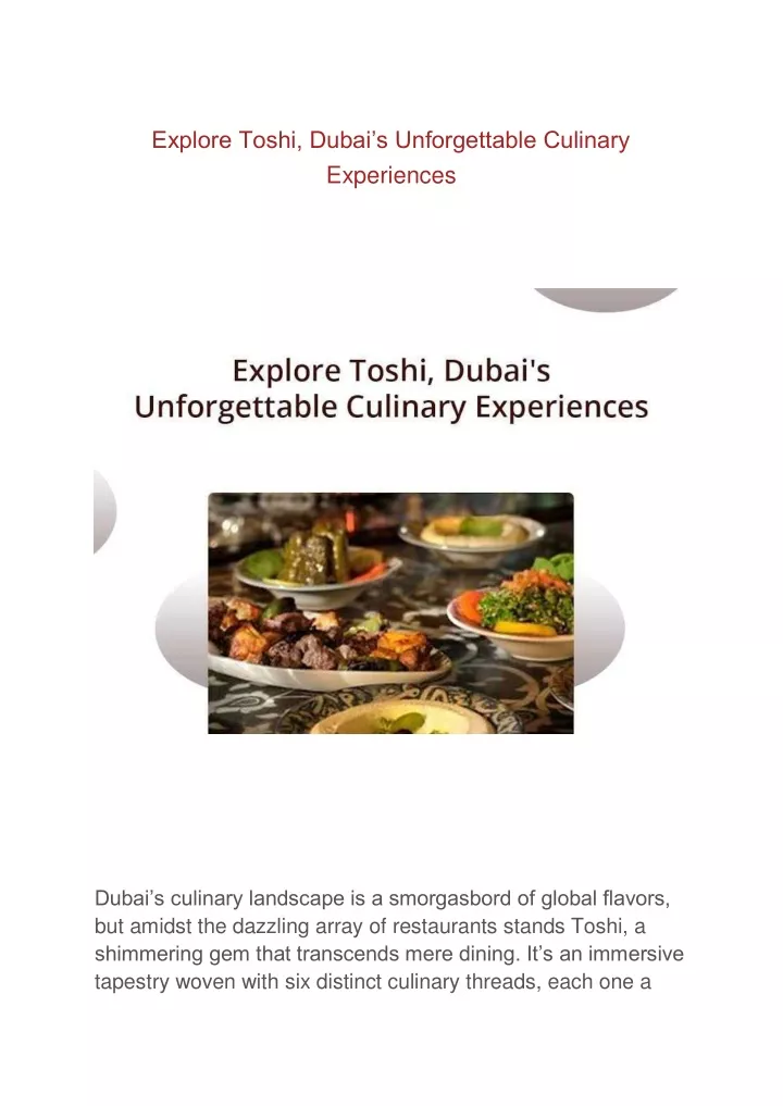 explore toshi dubai s unforgettable culinary
