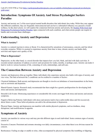 Depression Disorder Psychologist Surfers Paradise (07) 5539 9798