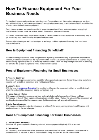 How To Finance Equipment For Your Business Needs