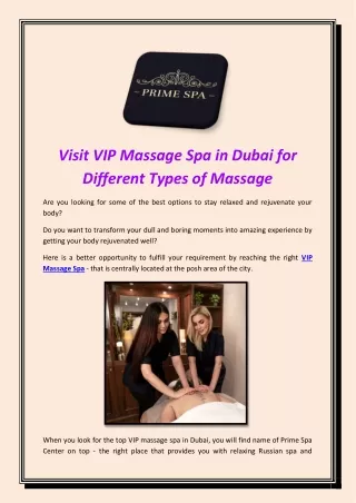 Visit VIP Massage Spa in Dubai for Different Types of Massage