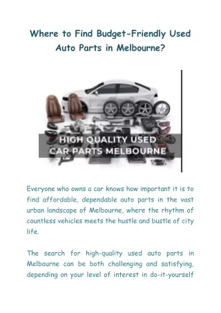 Where to Find Budget-Friendly Used Auto Parts in Melbourne