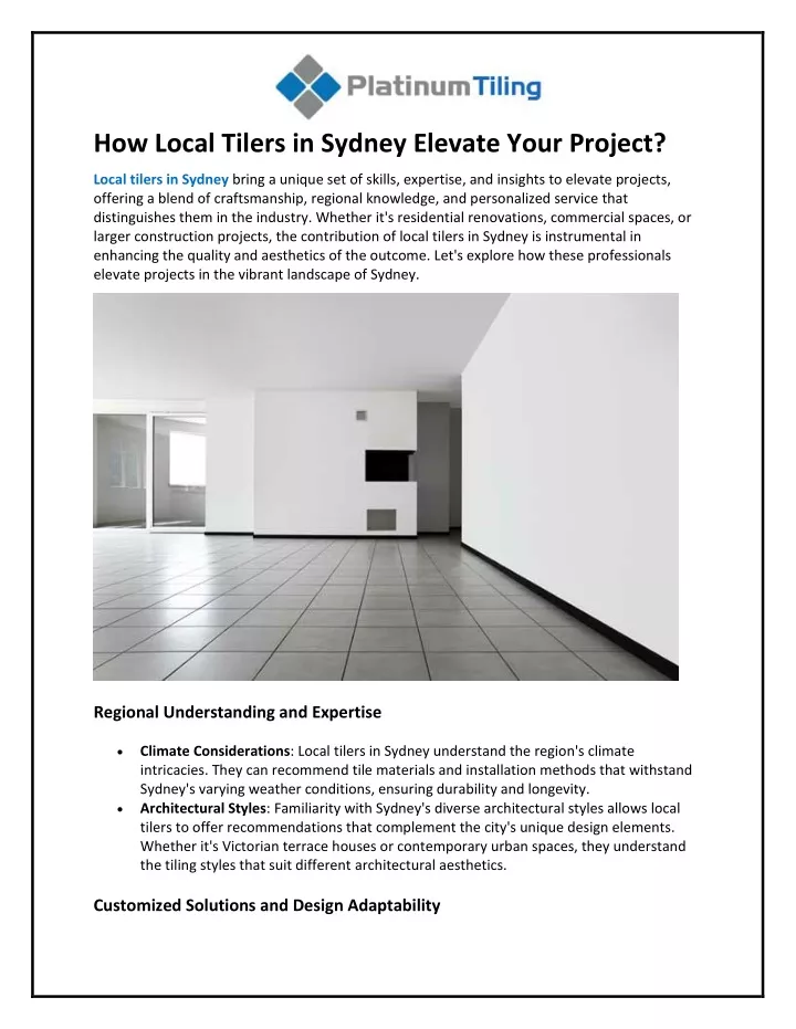 how local tilers in sydney elevate your project