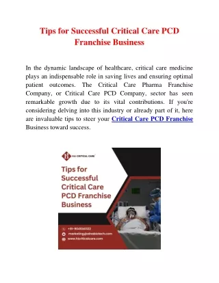 Tips for Successful Critical Care PCD Franchise Business