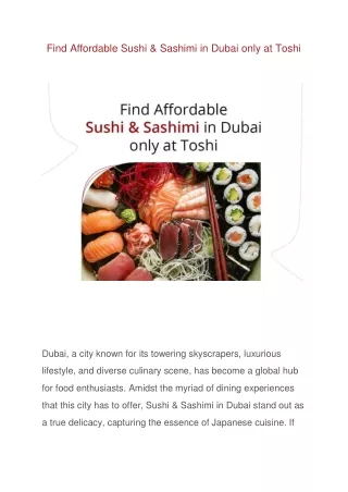 Find Affordable Sushi & Sashimi in Dubai only at Toshi