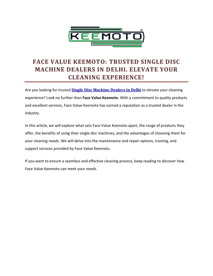 face value keemoto trusted single disc machine