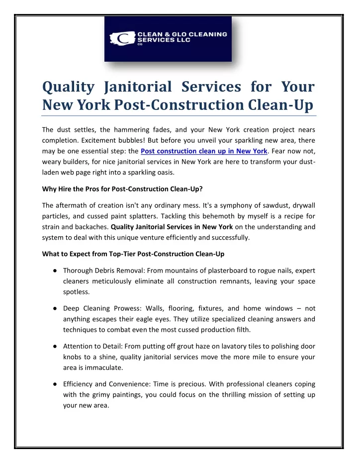 quality janitorial services for your new york