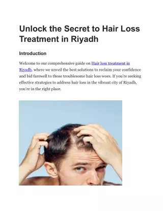 Unlock the Secret to Hair Loss Treatment in Riyadh