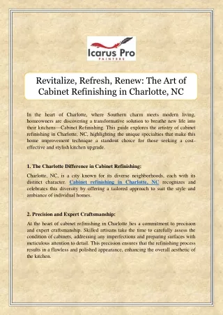 Revitalize, Refresh, Renew The Art of Cabinet Refinishing in Charlotte, NC