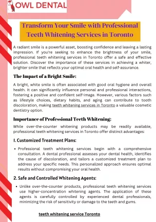 Transform Your Smile with Professional Teeth Whitening Services in Toronto