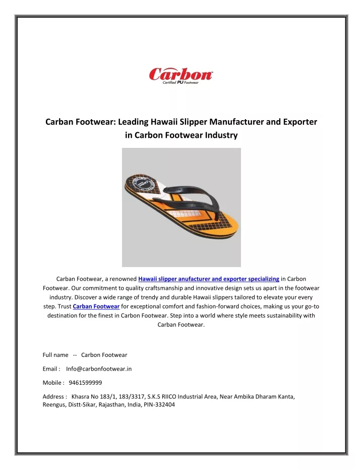 carban footwear leading hawaii slipper