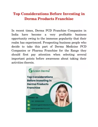 Top Considerations Before Investing in Derma Products Franchise