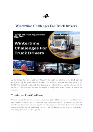 Wintertime Challenges For Truck Drivers PPT
