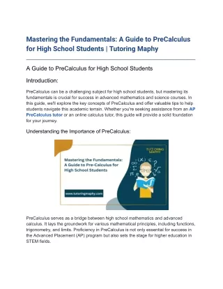 Mastering the Fundamentals_ A Guide to PreCalculus for High School Students _ Tutoring Maphy