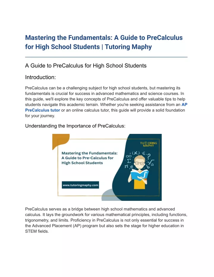 mastering the fundamentals a guide to precalculus