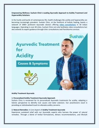 Sushain Clinic's Leading Ayurvedic Approach to Acidity Treatment and Hyperacidity Solutions